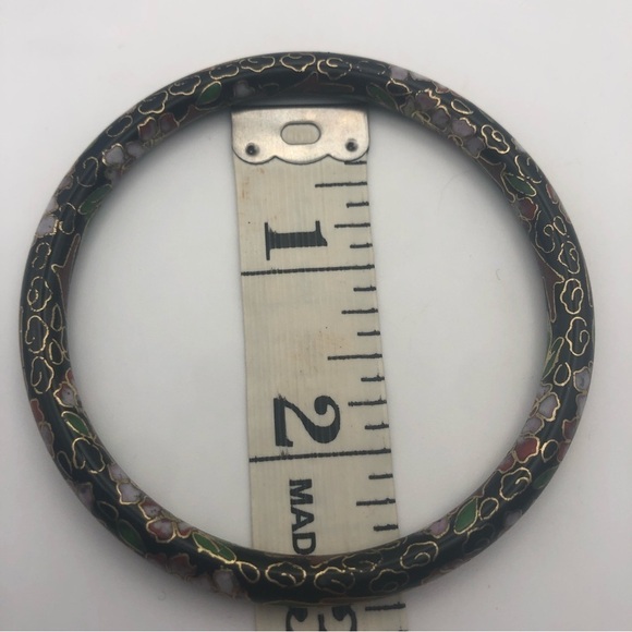 VTG Chinese Cloisonné Black Pink Green Enamel Floral Bangle 7.7”/ 2.4” Diameter - Picture 6 of 6
